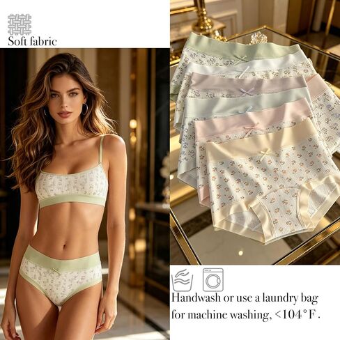 Cute Flowers Floral Cotton Womens Underwear for Women 6 Packs Panties Kawaii Bow Japanese-Style in Kuwait