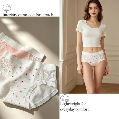 Cute Lace Cotton Womens Underwear for Women 5 Packs Panties Kawaii Flowers Floral Japanese-Style in Kuwait