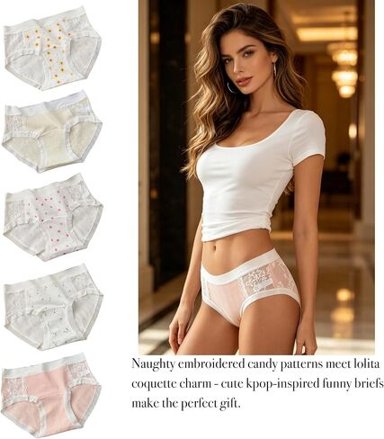 Cute Lace Cotton Womens Underwear for Women 5 Packs Panties Kawaii Flowers Floral Japanese-Style in Kuwait