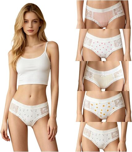Cute Lace Cotton Womens Underwear for Women 5 Packs Panties Kawaii Flowers Floral Japanese-Style in Kuwait