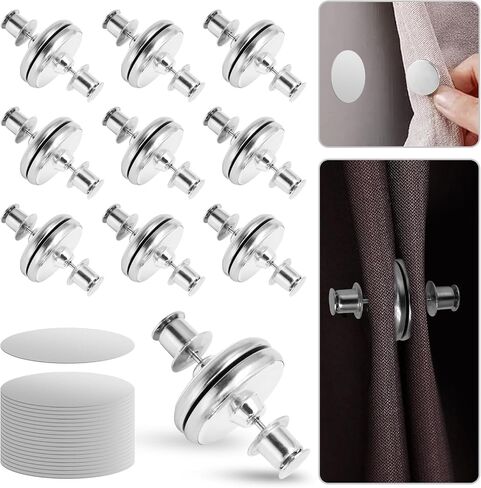 10 Pairs Curtain Magnets Closure Clips, Double Sided Magnetic Suction Curtain for Home, Bedroom, Bathroom, Office Draperies (with 10 Pairs Self-Adhesive Patch) in Kuwait