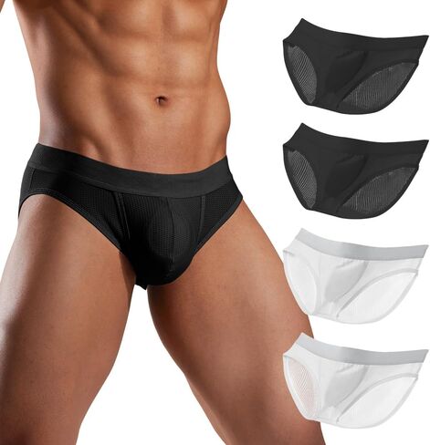 Hgn Men's Breathable Mesh Briefs, Soft Stretch Cooling Underwear With Double Pouch & Side Vents, 4-Pack in Saudi Arabia