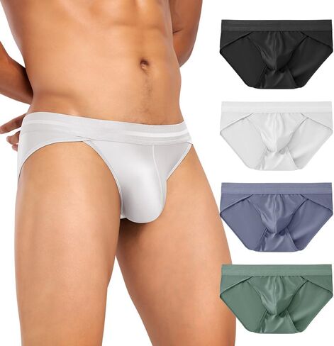 Hgn Men's Ice Silk Underwear Briefs - Moisture-Wicking Breathable Mesh Underwear, 4-Pack Cool Comfort Anti-Chafe Briefs in Kuwait