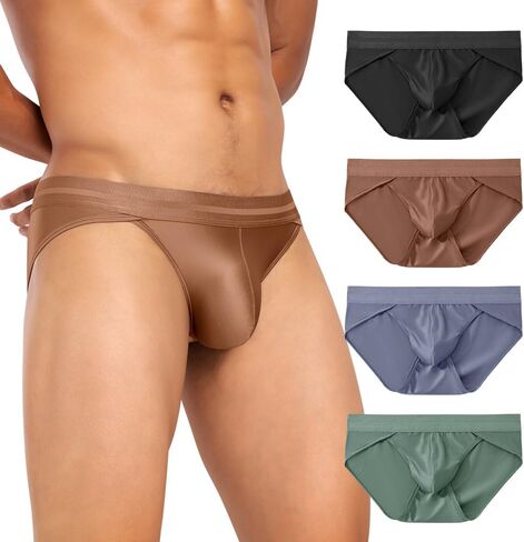 Hgn Men's Ice Silk Underwear Briefs - Moisture-Wicking Breathable Mesh Underwear, 4-Pack Cool Comfort Anti-Chafe Briefs in Kuwait