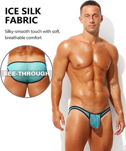 Men's Sexy Ice Silk See Through Bikini Briefs Low Rise Ultra Thin Sheer Stretch Bulge Pouch Underwear in Saudi Arabia