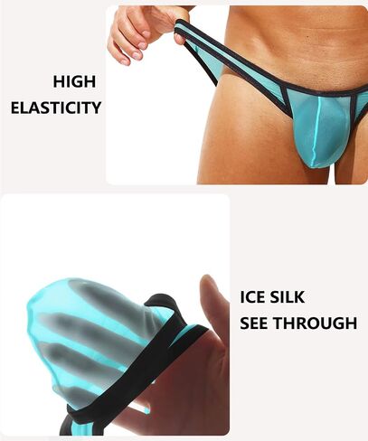 Men's Sexy Ice Silk See Through Bikini Briefs Low Rise Ultra Thin Sheer Stretch Bulge Pouch Underwear in Saudi Arabia
