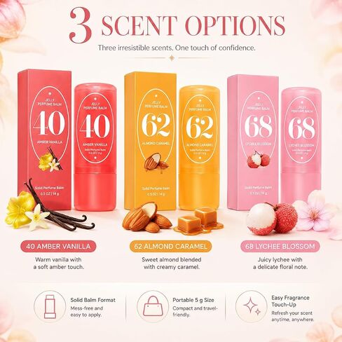 عصا بلسم عطر جيلي، بلسم عطري صلب 5 جم (3 خيارات للرائحة (5 جم + 5 جم + 5 جم)) in Kuwait