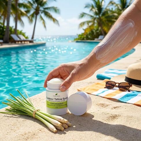 Outdoor Tallow Sport Roll-On with Non-Nano Zinc Oxide | 100% Grass Fed & Finished Beef Suet Tallow, Organic Jojoba Oil & Lemongrass Essential Oil | Outdoor Skin Balm (1.7oz) in Kuwait