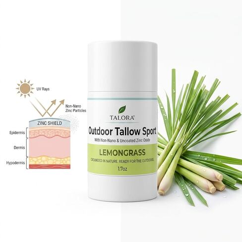 Outdoor Tallow Sport Roll-On with Non-Nano Zinc Oxide | 100% Grass Fed & Finished Beef Suet Tallow, Organic Jojoba Oil & Lemongrass Essential Oil | Outdoor Skin Balm (1.7oz) in Kuwait