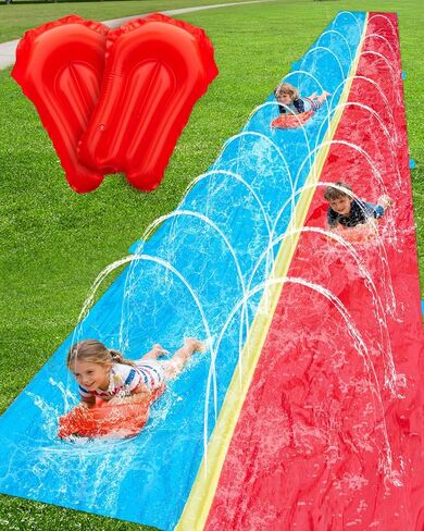 Spring Water 40ft Slip and Water Slide for Kids Backyard, Extra Long 2 Lanes Slip n Water Slide with Sprinkler, Gaint Water Slides with 2 Inflatable Bodyboards Outdoor Fun Summer Water Toys in Saudi Arabia