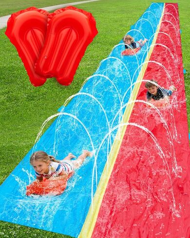 Spring Water 30ft Slip and Water Slide for Kids Backyard, Extra Long 2 Lanes Slip n Water Slide with Sprinkler, Gaint Water Slides with 2 Inflatable Bodyboards Outdoor Fun Summer Water Toys in Saudi Arabia