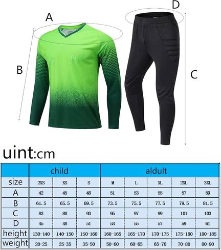 Padded and Long-Sleeved Goalkeeper and Trousers. Football Goalkeeper Kit, L in Kuwait