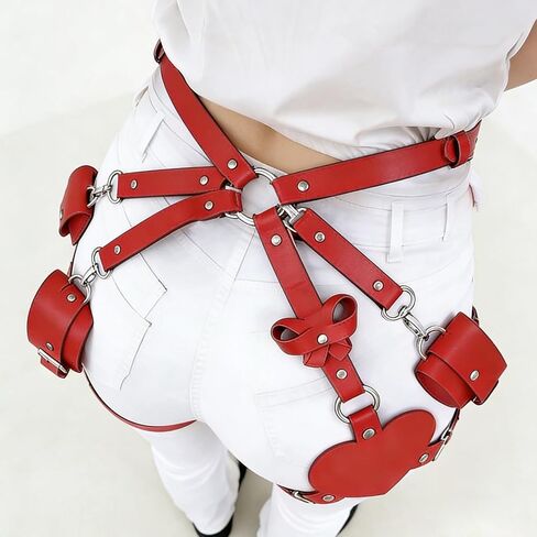 Red Punk Faux Leather Decorative Straps Set, Women's Rave Waist Chain Belt, Gothic Festival Accessory for Women, Cosplay Club Party Halloween in Saudi Arabia
