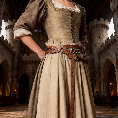 Medieval Belt Women, Leather Renaissance Belt Women, Retro Adjustable Thin Metal Chain Belts for Dress, Party, Festival, Cosplay (Brown) in Saudi Arabia