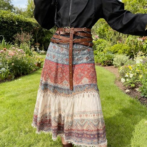 Medieval Belt Women, Leather Renaissance Belt Women, Retro Adjustable Thin Metal Chain Belts for Dress, Party, Festival, Cosplay (Brown) in Saudi Arabia