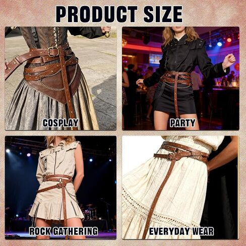 Medieval Belt Women, Leather Renaissance Belt Women, Retro Adjustable Thin Metal Chain Belts for Dress, Party, Festival, Cosplay (Brown) in Saudi Arabia