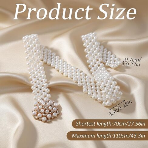 Pearl Belts for Women, Wide Fancy Crystal Pearl Belt for Wedding Dress Prom, Beaded Wedding Belt for Dress, Women Sparkly Bridesmaid Sash Belts Elegant Bride Accessory for Special Occasions in Kuwait