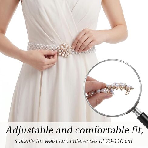 Pearl Belts for Women, Wide Fancy Crystal Pearl Belt for Wedding Dress Prom, Beaded Wedding Belt for Dress, Women Sparkly Bridesmaid Sash Belts Elegant Bride Accessory for Special Occasions in Kuwait