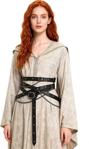 PROCOS 4 قطعة حزام القرون الوسطى الحقيبة مجموعة فو الجلود سلسلة معدنية أحزمة النهضة الحقيبة تنورة ارتفاع للفساتين in Kuwait