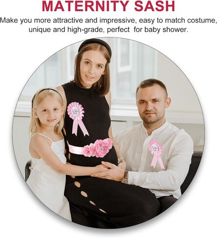 Toddmomy Maternity Sash Belt and Mommy Daddy to Be Pins Set, Pink Floral Belly Band for Baby Shower Gender Reveal Party Decorations, Keepsake Photo Shoot Props Accessories, Chiffon in Kuwait