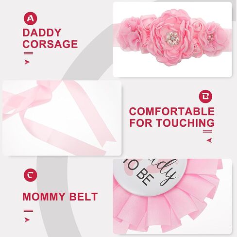 Toddmomy Maternity Sash Belt and Mommy Daddy to Be Pins Set, Pink Floral Belly Band for Baby Shower Gender Reveal Party Decorations, Keepsake Photo Shoot Props Accessories, Chiffon in Kuwait