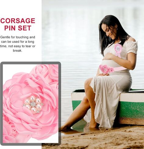 Toddmomy Maternity Sash Belt and Mommy Daddy to Be Pins Set, Pink Floral Belly Band for Baby Shower Gender Reveal Party Decorations, Keepsake Photo Shoot Props Accessories, Chiffon in Kuwait