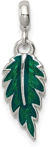 Charm Pendant White Sterling Silver Green 24 mm 7 Enameled Leaf Enhancer in Kuwait