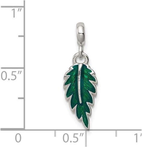 Charm Pendant White Sterling Silver Green 24 mm 7 Enameled Leaf Enhancer in Kuwait