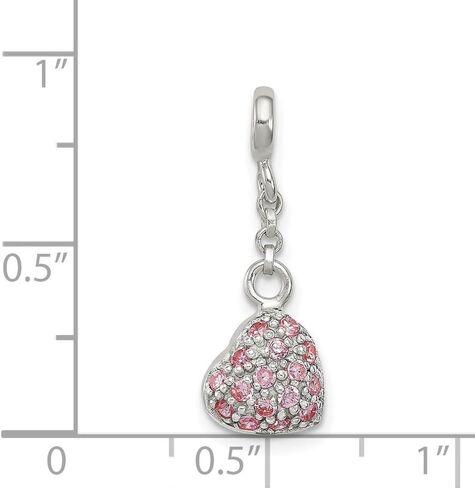 Diamond2Deal قلادة من الفضة الإسترليني مكعبة الزركونيوم الوردي على شكل قلب منتفخ 1/2 بوصة (طول - 25 مم عرض - 9 مم) in Kuwait