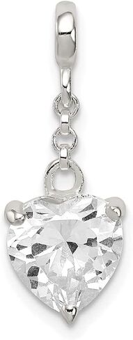 Diamond2Deal 925 Sterling Silver Clear Cubic Zirconia Heart 1/2" Dangle Enhancer Pendant (L- 24 mm W- 9 mm) in Kuwait