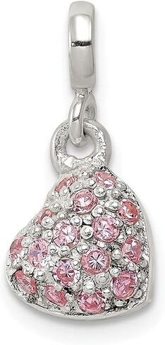 Diamond2Deal 925 Sterling Silver Pink CZ Puffed Heart Enhancer Pendant (L- 19 mm W- 9 mm) in Kuwait