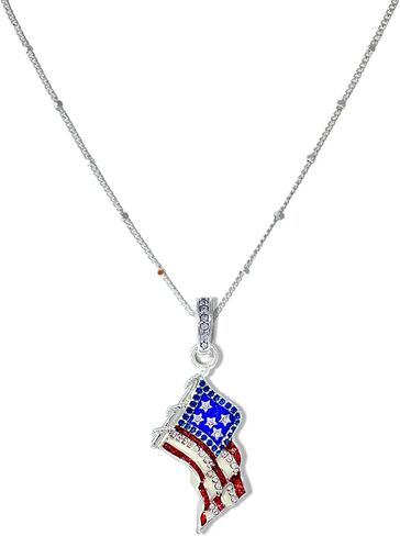 Ritzy Couture Elegant American USA Patriotic Flag Enhancer Charm | Luxurious 4th of July American Flag Pendant Chain Necklace in Kuwait