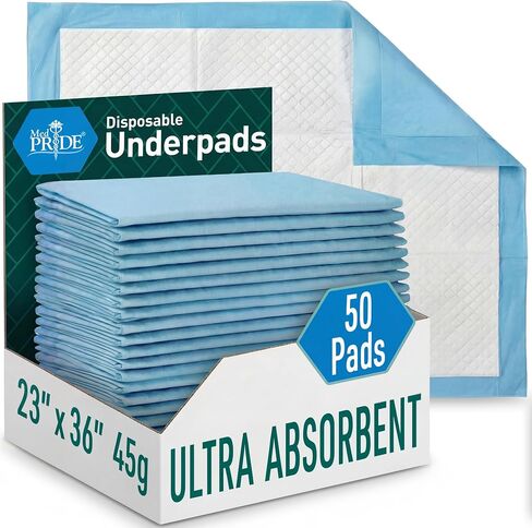 MED PRIDE Disposable Chux Pads 23in X 36in, Super Absorbent Bed Pads for Incontinence, Underpads for Adults, Kids, Pets (50 Count (Pack of 1) Blue/White) in Saudi Arabia