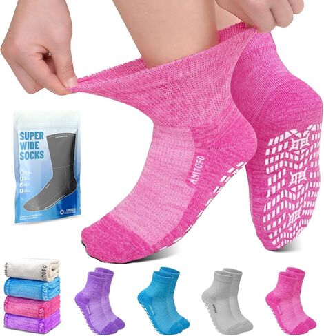 Non-Slip Diabetic Socks for Men Women, Non Skid Socks for Elderly with Silicone Grips, Neuropathy Socks for Swollen Feet & Edema (4 Pairs) in Saudi Arabia