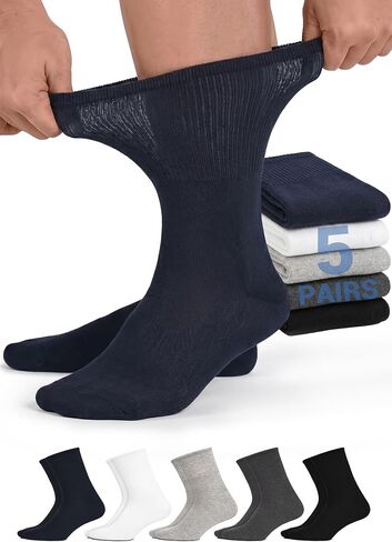 5 Pairs Diabetic Socks for Men Women Natural Ramie Cotton Blend Ankle Socks Non Binding Loose Fit Socks for Swollen Feet, Thin Breathable Neuropathy Socks With Seamless Toe in Saudi Arabia