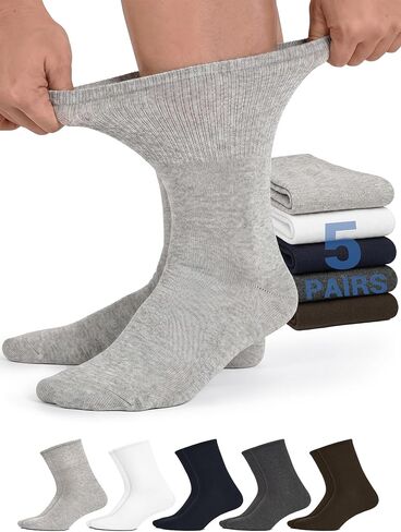 5 Pairs Diabetic Socks for Men Women Natural Ramie Cotton Blend Ankle Socks Non Binding Loose Fit Socks for Swollen Feet, Thin Breathable Neuropathy Socks With Seamless Toe in Saudi Arabia