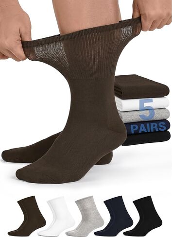 5 Pairs Diabetic Socks for Men Women Natural Ramie Cotton Blend Ankle Socks Non Binding Loose Fit Socks for Swollen Feet, Thin Breathable Neuropathy Socks With Seamless Toe in Saudi Arabia
