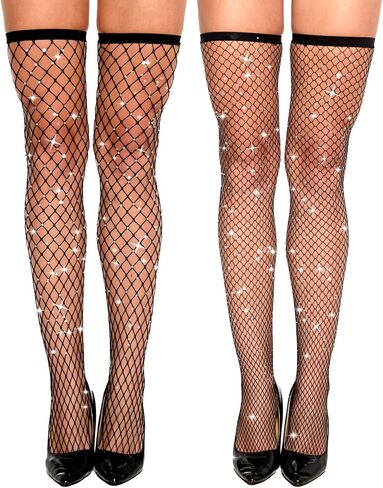 2-Pack Sparkly Thigh High Fishnet Tights & Stockings for Women - Perfect for Parties Dates Work Weddings Dances & Special Occasions in Saudi Arabia