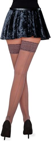 Annes styling Thigh High Stockings with Back Seam – Sheer 20 Den Lace Top Stay Up with Silicone Grip, Made in Italy in Kuwait