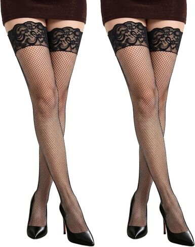 Women's Sexy Sparkly Rhinestone Fishnet Stockings - Lace Top Thigh HighHosiery for Party Clubwear in Kuwait