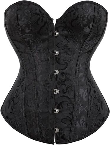 Eohak Women's Sexy Satin Corset-Bustier Floral Print Boned Overbust Corset Top Black Satin Waist Cincher in Kuwait