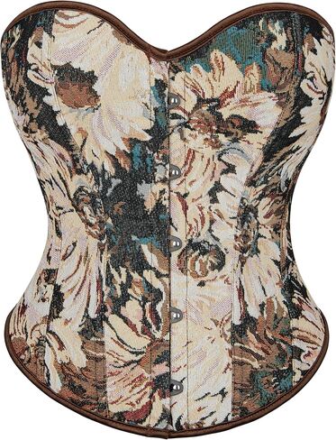 Eohak Women's Sexy Satin Corset-Bustier Floral Print Boned Overbust Corset Top Black Satin Waist Cincher in Kuwait
