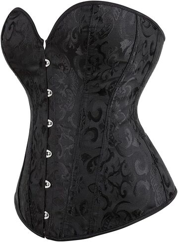 Eohak Women's Sexy Satin Corset-Bustier Floral Print Boned Overbust Corset Top Black Satin Waist Cincher in Kuwait