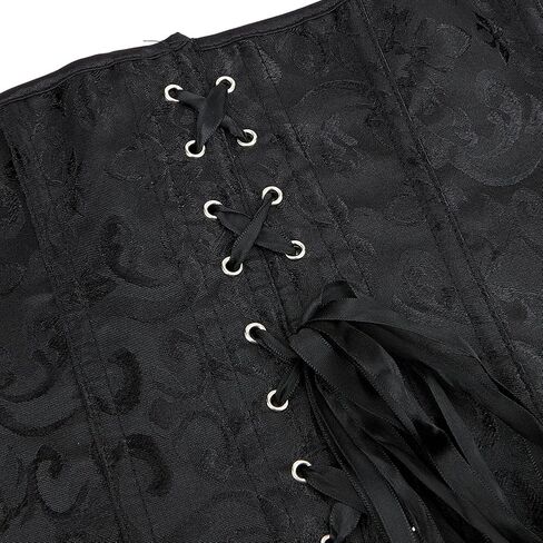 Eohak Women's Sexy Satin Corset-Bustier Floral Print Boned Overbust Corset Top Black Satin Waist Cincher in Kuwait