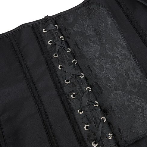 Eohak Women's Sexy Satin Corset-Bustier Floral Print Boned Overbust Corset Top Black Satin Waist Cincher in Kuwait
