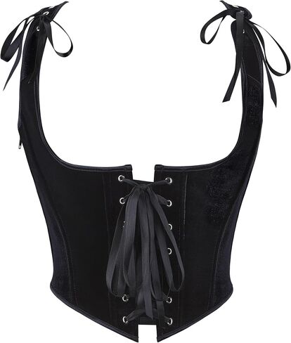 Renaissance Underbust Corset Tops for Women with Zipper, Vintage Medieval Floral Tank Lace-Up Boned Bodyshaper in Kuwait