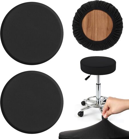 2Pcs Bar Stool Covers Round, High Elastic Stool Seat Covers Round for 11-14 Inch Dia Chairs, Soft Washable Slipcovers (Black) in Saudi Arabia