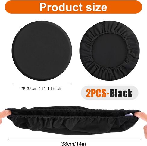 2Pcs Bar Stool Covers Round, High Elastic Stool Seat Covers Round for 11-14 Inch Dia Chairs, Soft Washable Slipcovers (Black) in Saudi Arabia