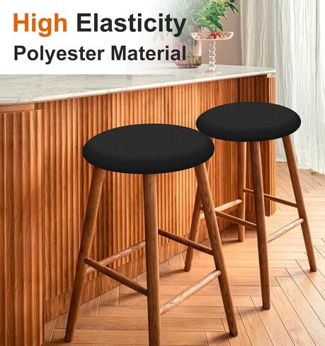 2Pcs Bar Stool Covers Round, High Elastic Stool Seat Covers Round for 11-14 Inch Dia Chairs, Soft Washable Slipcovers (Black) in Saudi Arabia