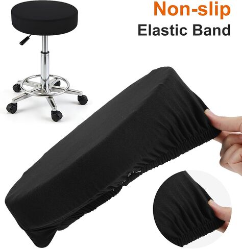 2Pcs Bar Stool Covers Round, High Elastic Stool Seat Covers Round for 11-14 Inch Dia Chairs, Soft Washable Slipcovers (Black) in Saudi Arabia